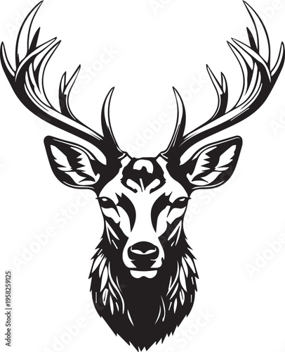 bold black outline deer head icon isolated on white