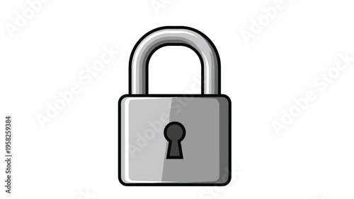 Heavy-duty metal padlock in a closed position featuring a keyhole and shiny metallic finish in a clean digital illustration.