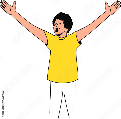 Young male soccer fan cheering for a goal or her team's victory. Vector illustration.