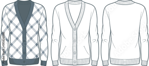 Cardigan sweater front and back technical fashion flat vector illustrationCardigan sweater front and back technical fashion flat vector illustration