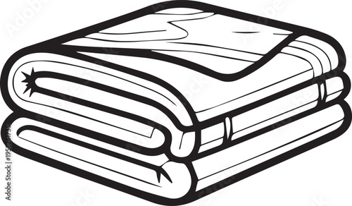 Folded blanket flat icon isolated on white minimalist line art illustration