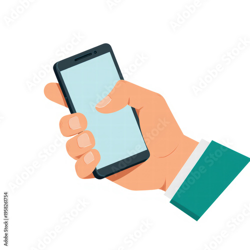 Hand holding a smartphone with a blank screen