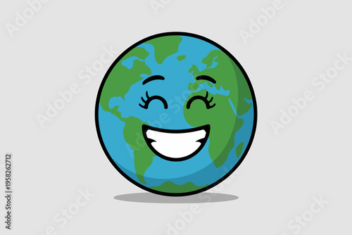 A happy earth globe character with a friendly smiling face and cheerful expression for environmental awareness campaigns, ecological education, global sustainability branding, conservation, and green 