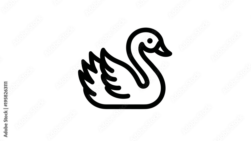 Fototapeta premium A black and white line art image of a stylized swan floating