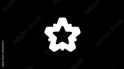 A white emblem of a star inside a star-shaped floral design against a black background