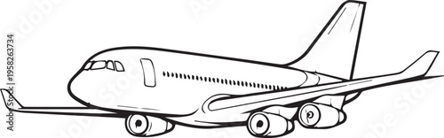 Minimalist black and white airplane icon side view isolated illustration