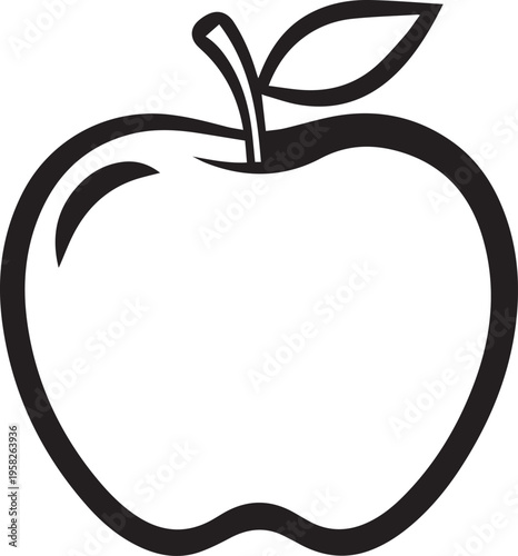 Minimalist black and white apple icon isolated on white background