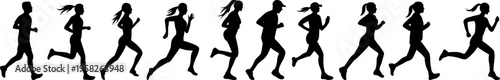 silhouette of people running after each other, vector