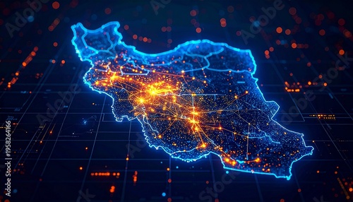 Futuristic Iran Map Digital Network Connections Data Technology