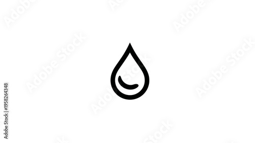 A simple, minimalist black and white icon depicts a water droplet with a curved interior