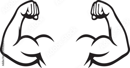 Strong muscular bicep flexing arms line art vector illustration, minimalist fitness and bodybuilding concept isolated on white background.