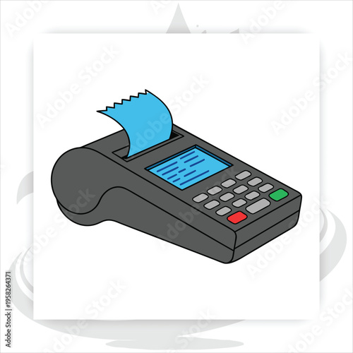 POS Terminal: A sleek, modern point-of-sale terminal, designed for efficient transactions and effortless data processing. Ideal for commerce and retail.