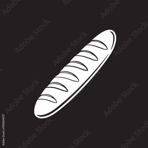 Minimalist black and white baguette bread icon isolated illustration
