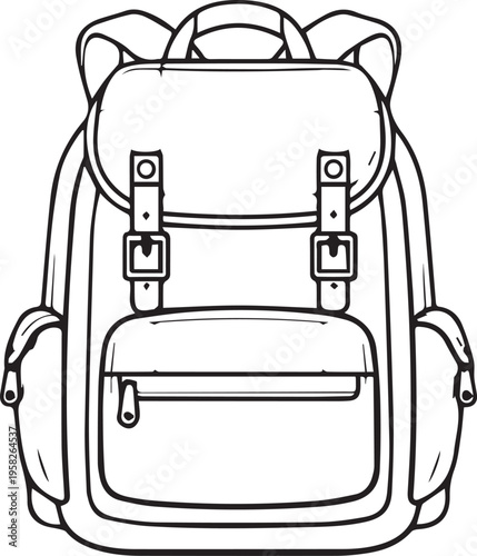 Minimalist black and white backpack icon isolated on white background