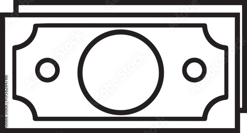 Minimalist black and white banknote icon isolated on white background