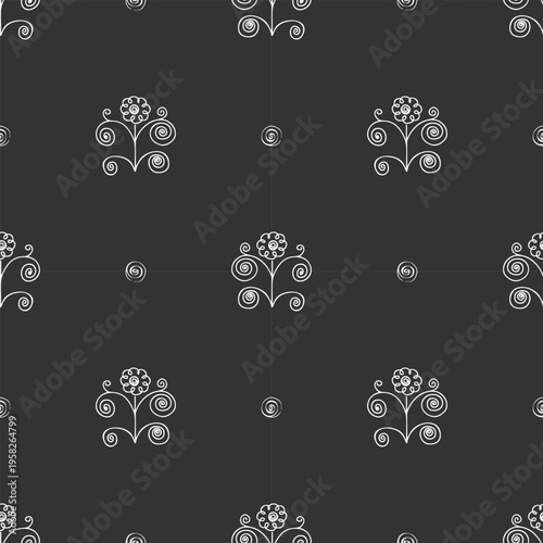 seamless pattern with hand-drawn elements, children's drawing with stylized flowers, butterflies and ornament fragments
