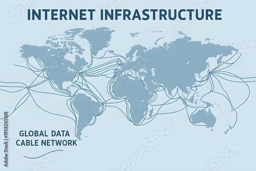 Global Data Cable Network Map Representing Internet Infrastructure and Submarine Communications