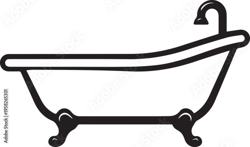 Minimalist black and white bathtub icon isolated on white background