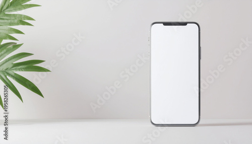 Modern Smartphone Mockup with Blank White Screen on Minimalist Background.