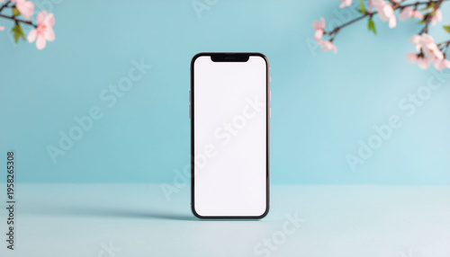Modern Smartphone Mockup with Blank White Screen on Minimalist Background.