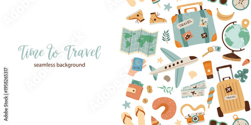 Horizontal seamless banner for tourism. Perfect for designing travel banners, websites, cards and invitations.