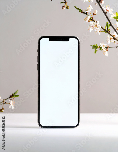 Modern Smartphone Mockup with Blank White Screen on Minimalist Background.