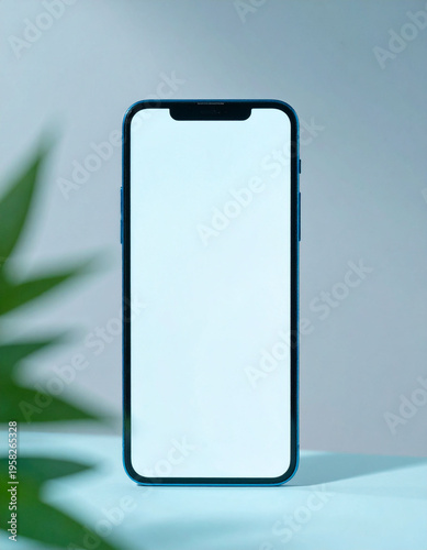 Modern Smartphone Mockup with Blank White Screen on Minimalist Background.