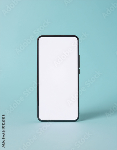 Modern Smartphone Mockup with Blank White Screen on Minimalist Background.