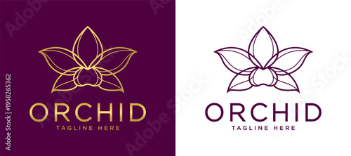 Elegant Orchid Flower Line Logo, Realistic Floral Outline Emblem, Minimal Botanical Branding Design for Beauty Spa and Luxury Brand
