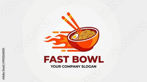 This energetic logo features a bowl of noodles complemented by chopsticks, symbolizing speed and efficiency in food delivery services, great for a fast-food brand.