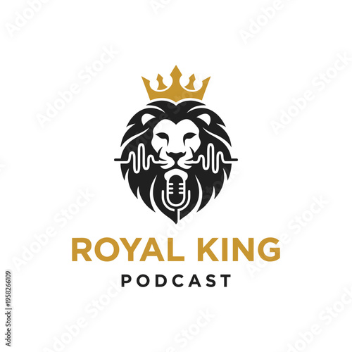 This image features a lion logo with a microphone, symbolizing strength and leadership, perfect for a podcast focused on empowerment and insightful discussions.