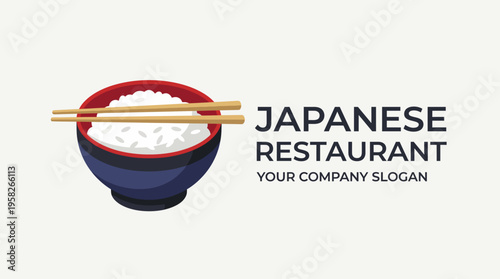 This logo features a stylish design highlighting a rice bowl with chopsticks, reflecting the essence of Japanese cuisine and appealing to cultural culinary enthusiasts.