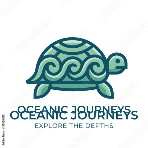 A stylized turtle logo representing ocean exploration and journeys, capturing the essence of adventure and discovery beneath the ocean's surface, perfect for travel themes.
