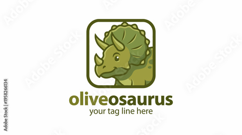 This whimsical character design features a triceratops named Oliveosaurus, showcasing an animated style that appeals to kids and evokes joy and creativity.