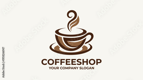 This image displays a contemporary logo design for a coffee shop, featuring a steaming cup of coffee that represents warmth, community, and the joy of café culture.