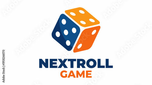 This captivating logo showcases a vivid cube die with orange and blue segments, representing excitement, chance, and the social experience of gaming adventures.