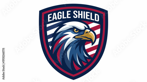 This striking logo features an eagle design within a shield, incorporating patriotic colors, symbolizing strength, freedom, and vigilance.
