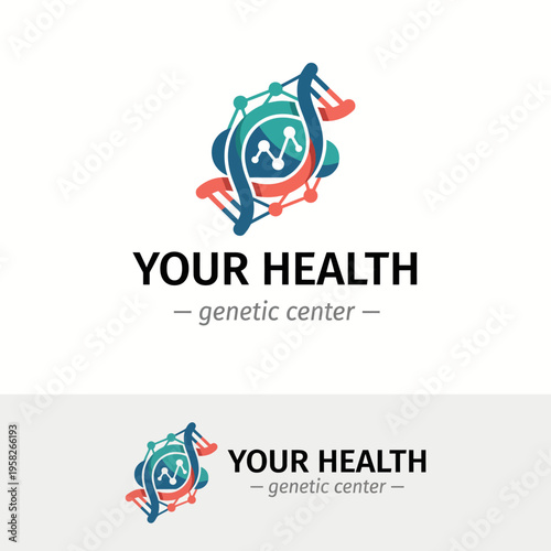 This logo design incorporates DNA strands blended with a health symbol, showcasing the intersection of genetics and health in a modern graphic style.