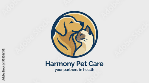 The logo for Harmony Pet Care highlights a loving dog and cat together, representing companionship, care, and dedication to the health of pets.