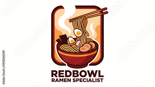 This logo showcases a steaming bowl of ramen with chopsticks, creating an inviting visual that highlights the culinary delights of an Asian specialty restaurant.