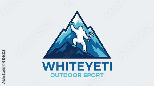 An adventurous logo design features a yeti scales a mountainside, capturing the spirit of outdoor sports and exploration for the enthusiasts of challenging terrains.