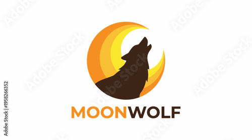 An artistic logo design featuring a silhouette of a wolf howling at the moon, symbolizing strength, wilderness, and nighttime beauty, perfect for wildlife or outdoor brands.