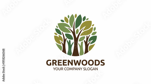 An environmentally friendly logo featuring stylized green trees, representing sustainability and growth, suitable for businesses focused on nature conservation or eco-friendly practices.