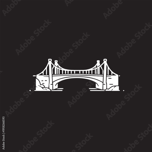 Minimalist black and white bridge icon isolated on white background