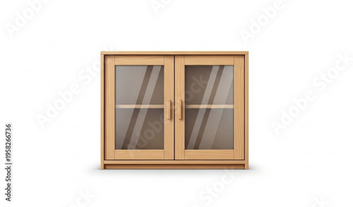 Light wood cabinet with glass doors front view realistic furniture vector isolated on white background