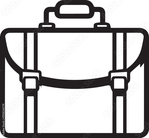 Minimalist black and white briefcase icon isolated on white background