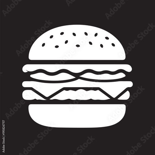 Minimalist black and white burger icon isolated on white background