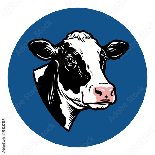 This logo features a classic black and white cow head, representing quality and authenticity in dairy products, appealing to traditional markets.
