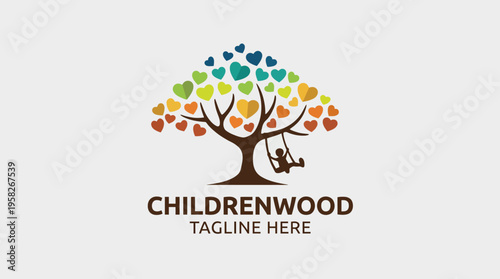 This heart-shaped tree logo symbolizes love and family, designed for children's products, educational tools, or family-oriented services.