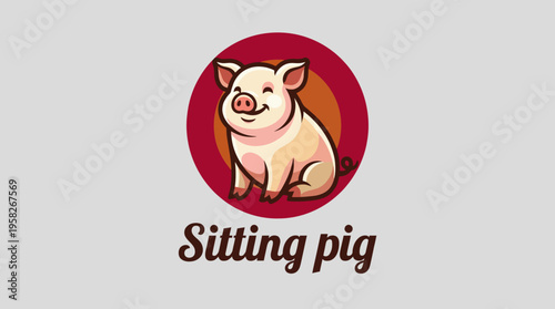 This adorable illustration depicts a cheerful sitting pig, making it perfect for branding purposes, especially in the food or farming sectors with its inviting charm.